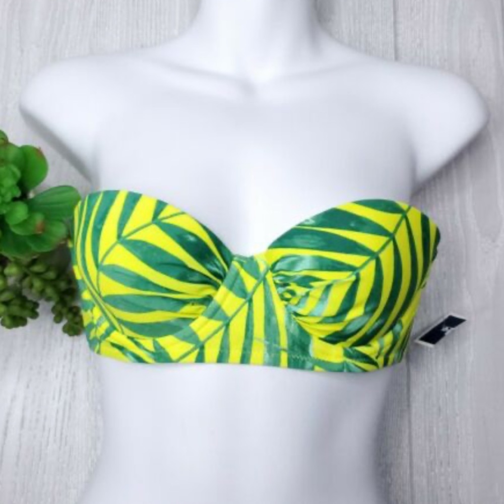 Aerie lightly lined padded underwire neon yelllow palm leaves swim bikini top